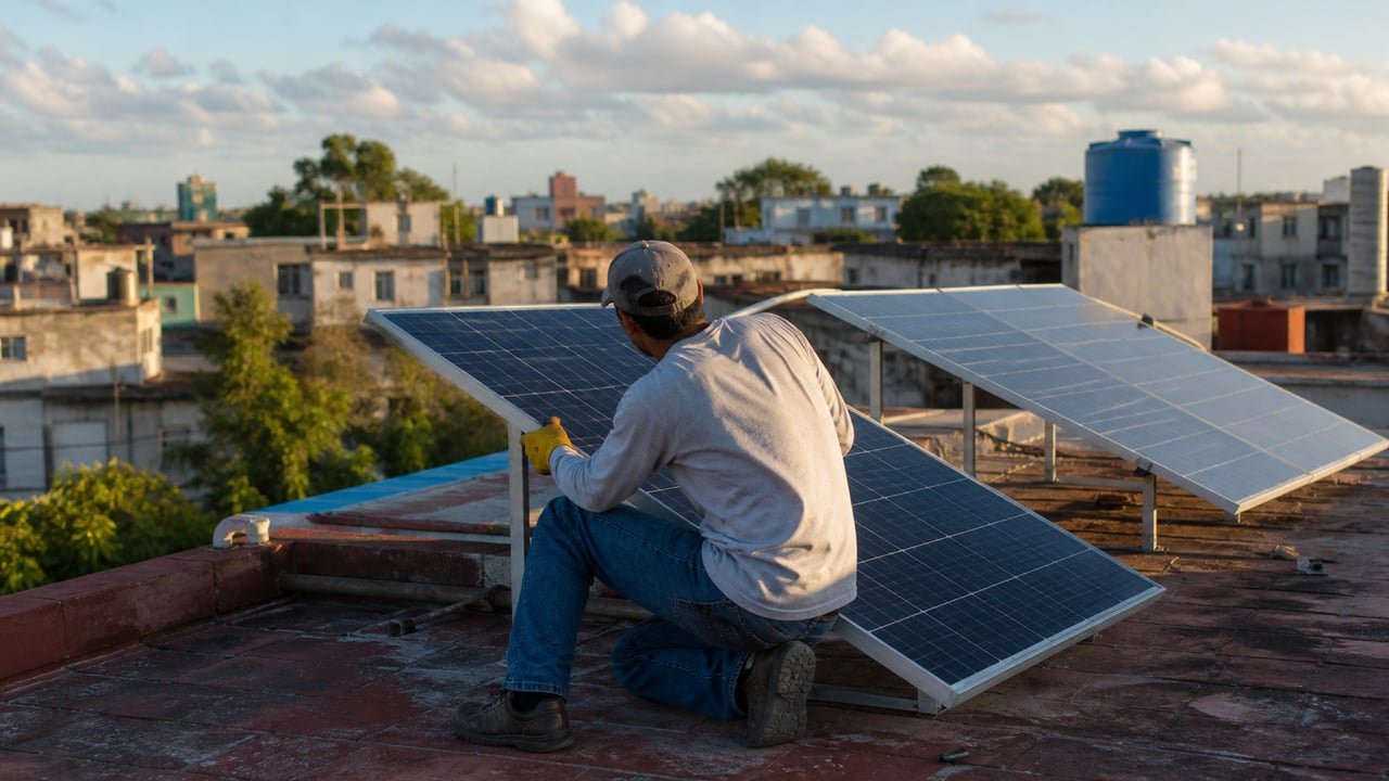 Paneles solares en el techo de una vivienda en Cuba tras la nueva tarifa de energía renovable que paga el Estado al SEN