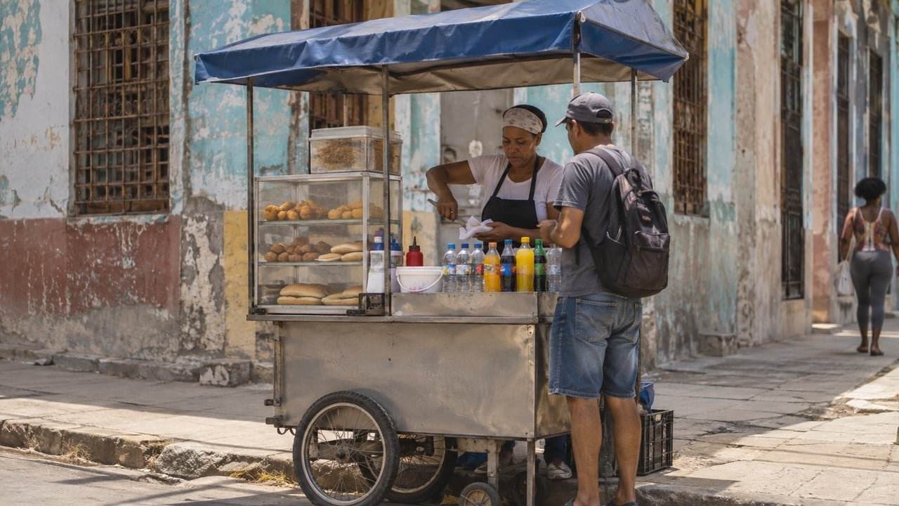Punto móvil de gastronomía ligera en una calle de Cuba autorizado por la Resolución 29 de 2026