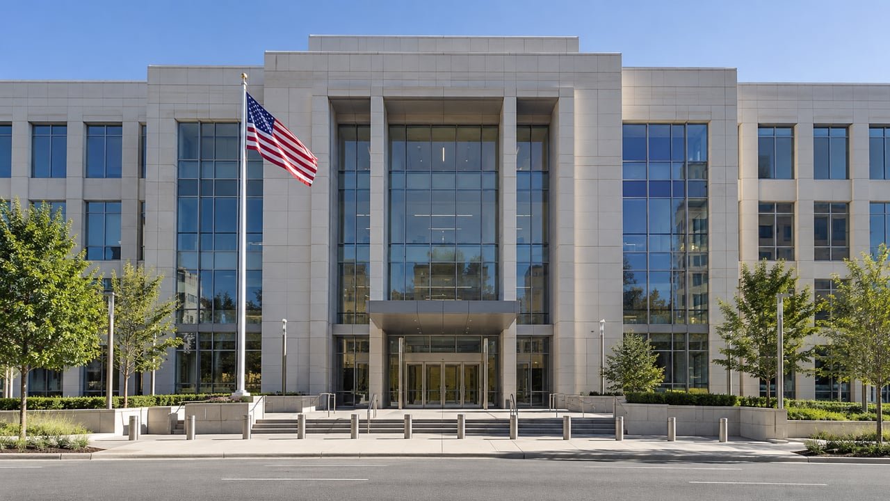 Fachada de un edificio federal en Carolina del Norte, sede de la nueva oficina de asilo de USCIS en Charlotte