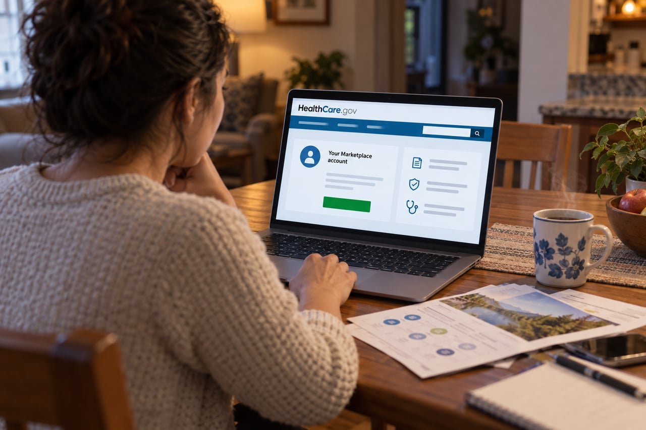 Una persona revisa su cuenta de HealthCare.gov, la plataforma federal del Obamacare, en su laptop