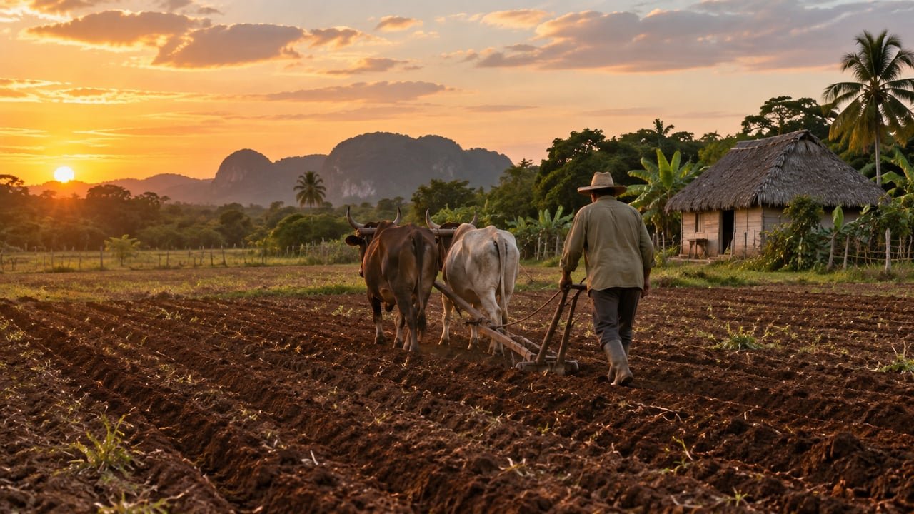 Agricultor cubano trabajando la tierra tras la entrada en vigor de la Ley 185 sobre usufructo agropecuario