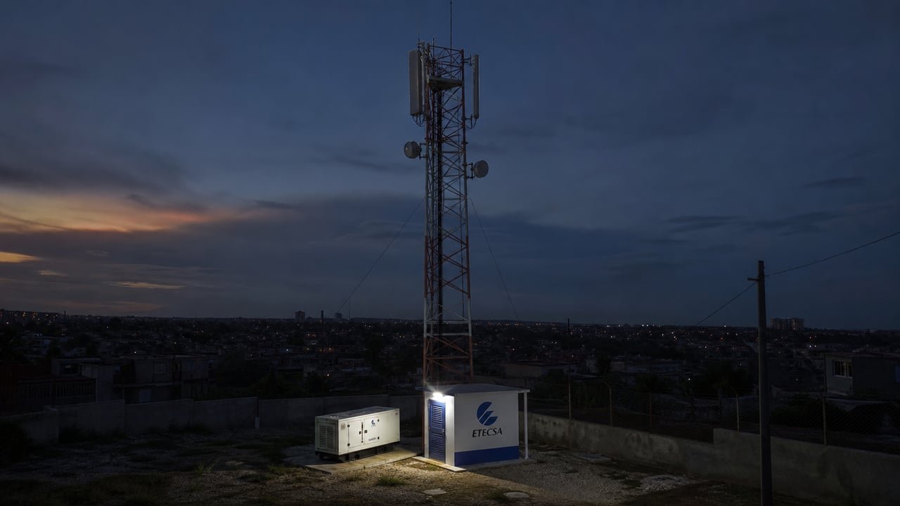 Torre de telefonía móvil de Etecsa sin respaldo eléctrico durante un apagón en Cuba