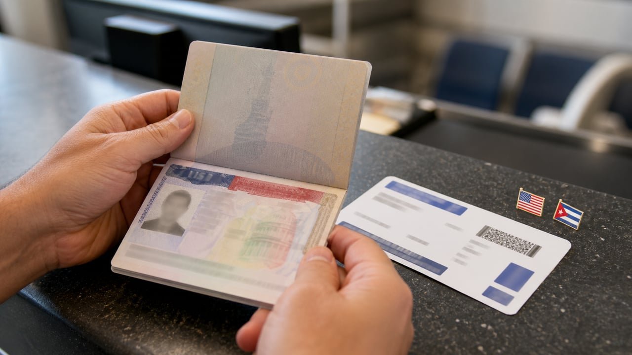 Pasaporte con visa estadounidense y tarjeta de embarque, imagen sobre viajar embarazada a EE.UU. frente al turismo de maternidad