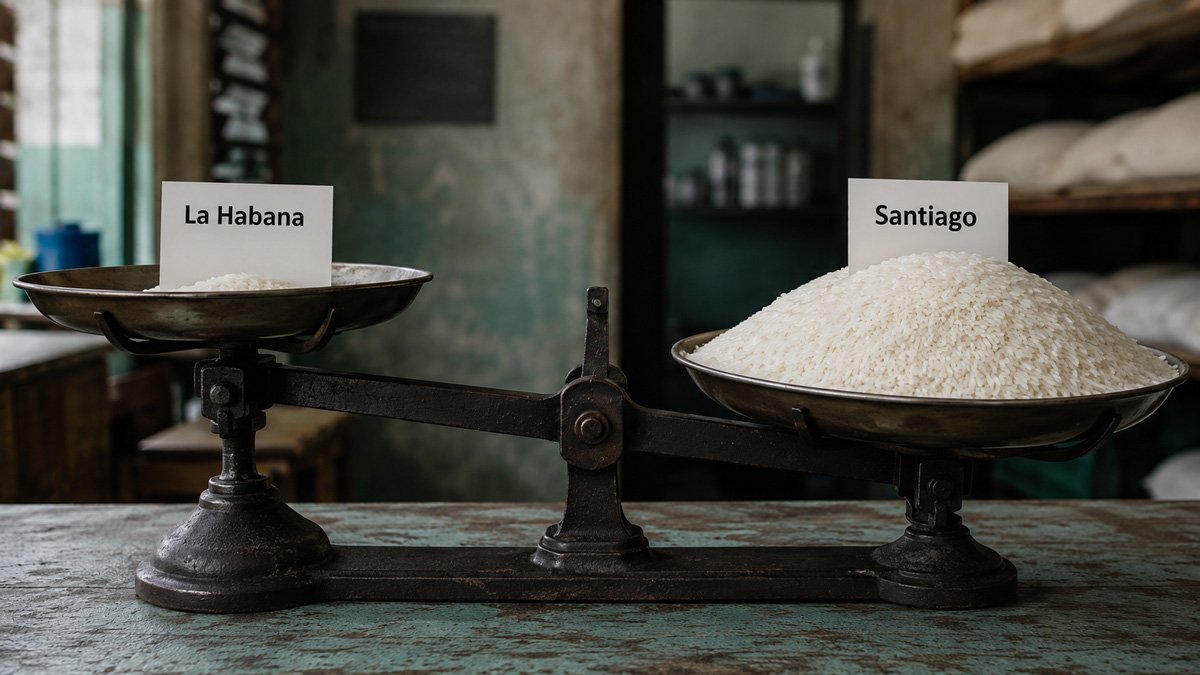 Bodega cubana con sacos de arroz durante el reparto desigual de la libreta por provincias en julio