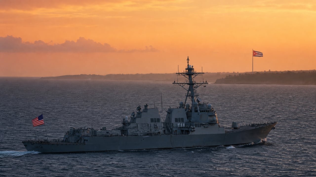 Buque de guerra de Estados Unidos frente a la costa cubana, símbolo de la presión de Washington tras la advertencia de Hegseth sobre una operación militar en Cuba