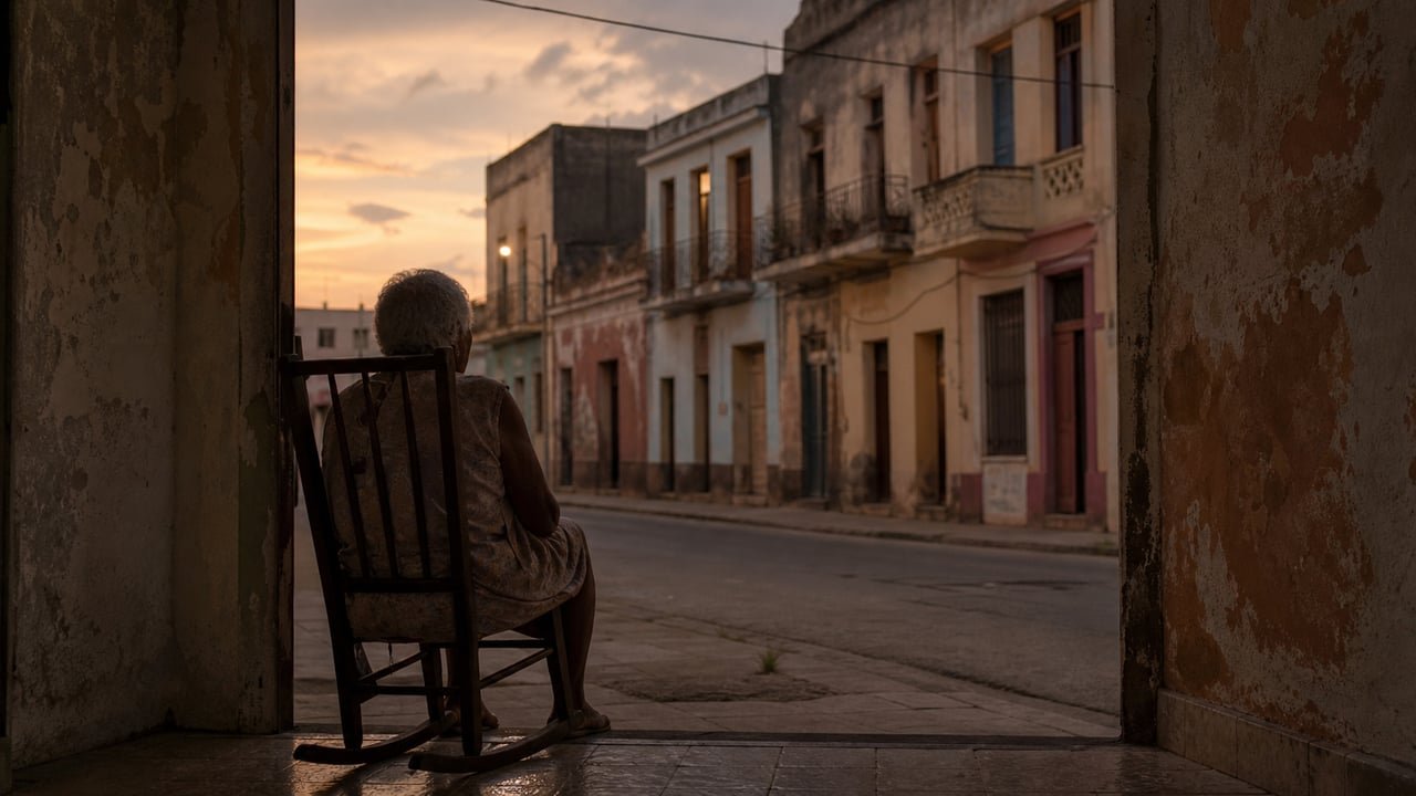 Calle residencial en Cuba con una persona mayor en soledad, símbolo de la crisis demográfica que advierte la ONU