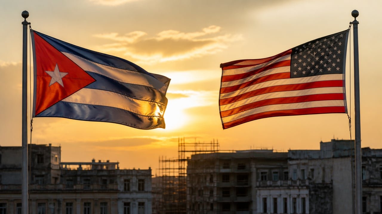Banderas de Cuba y Estados Unidos en tensión tras las nuevas sanciones de la OFAC contra el régimen cubano