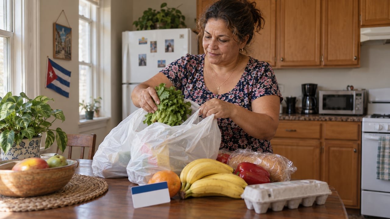 Familia cubana en Estados Unidos revisa las compras del supermercado tras el aumento de SNAP en octubre de 2026