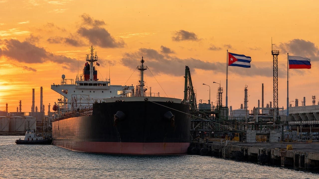 Petrolero de crudo ruso descargando en un puerto cubano en medio de la crisis energética de Cuba