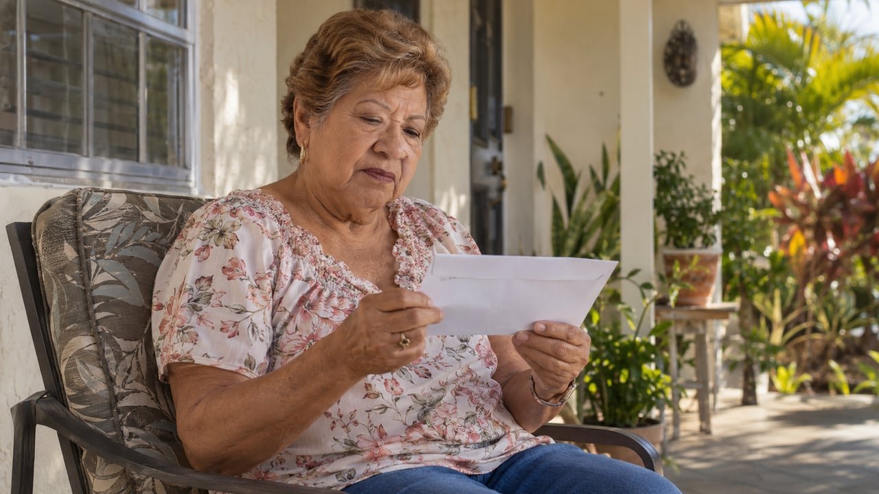 Adulto mayor cubano en el sur de Florida revisa un sobre de correo relacionado con el pago de 90 dólares de Medicare