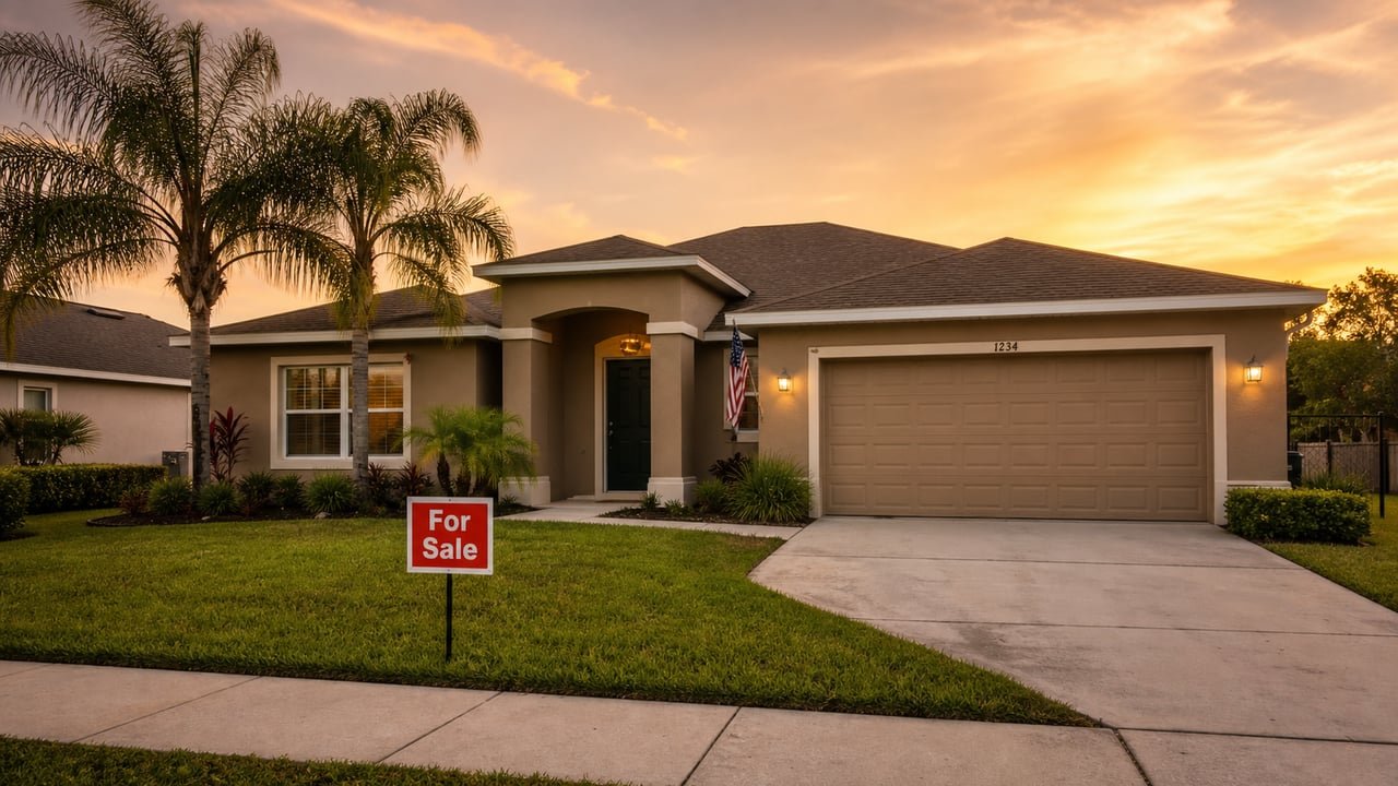 Casa unifamiliar en Florida con letrero de venta, símbolo del programa Hometown Heroes que da hasta 35.000 dólares para comprar casa