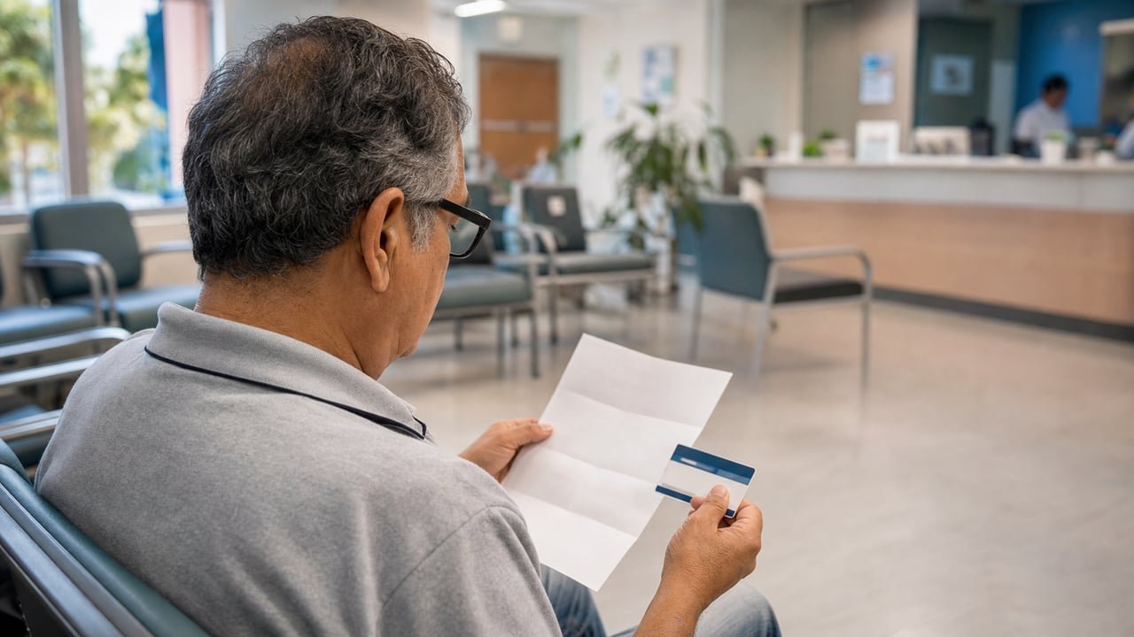Paciente de Medicare revisa una carta sobre su cobertura médica con UHealth y UnitedHealthcare en Miami