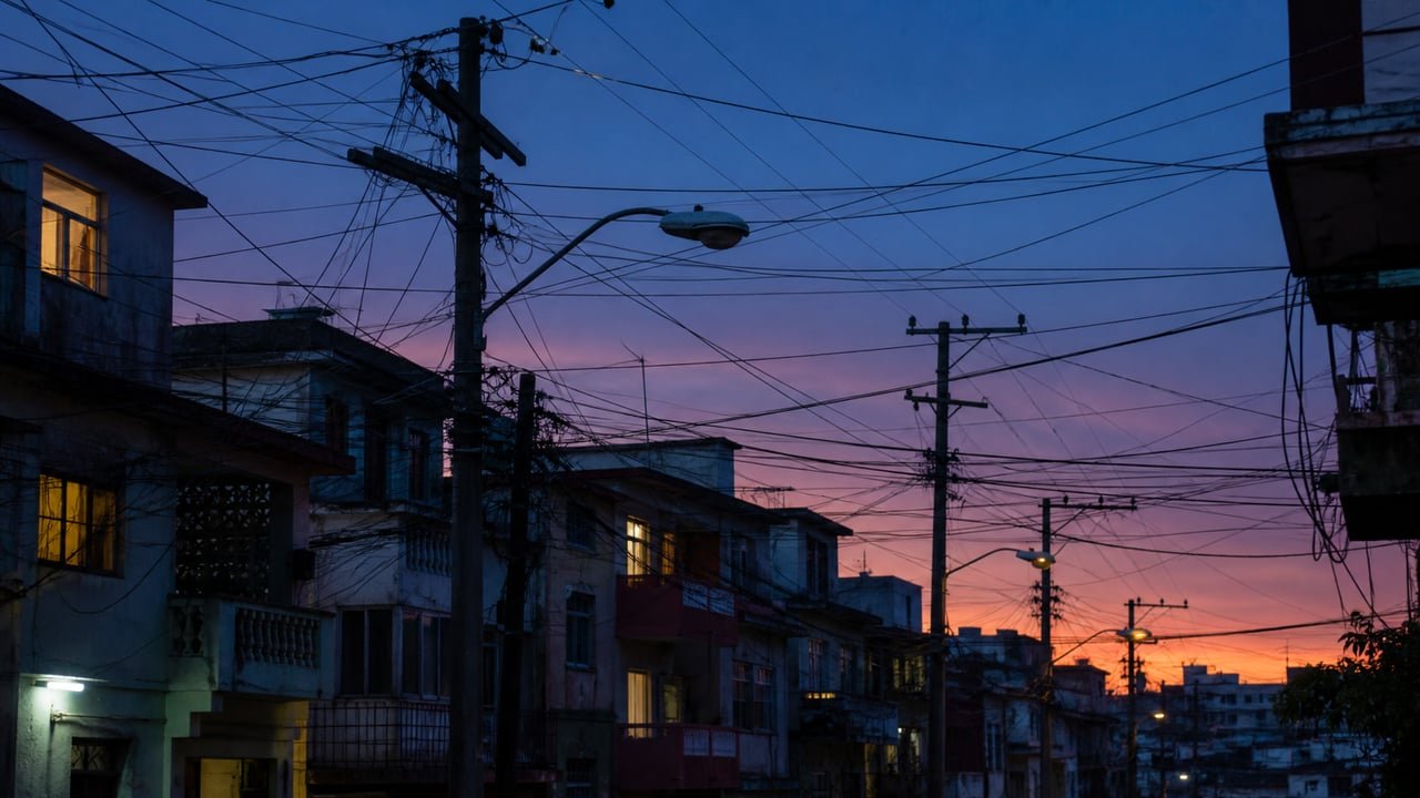 Tendido eléctrico en un barrio de La Habana con ventanas encendidas y apagadas por un corte de Disparo Automático por Frecuencia (DAF)