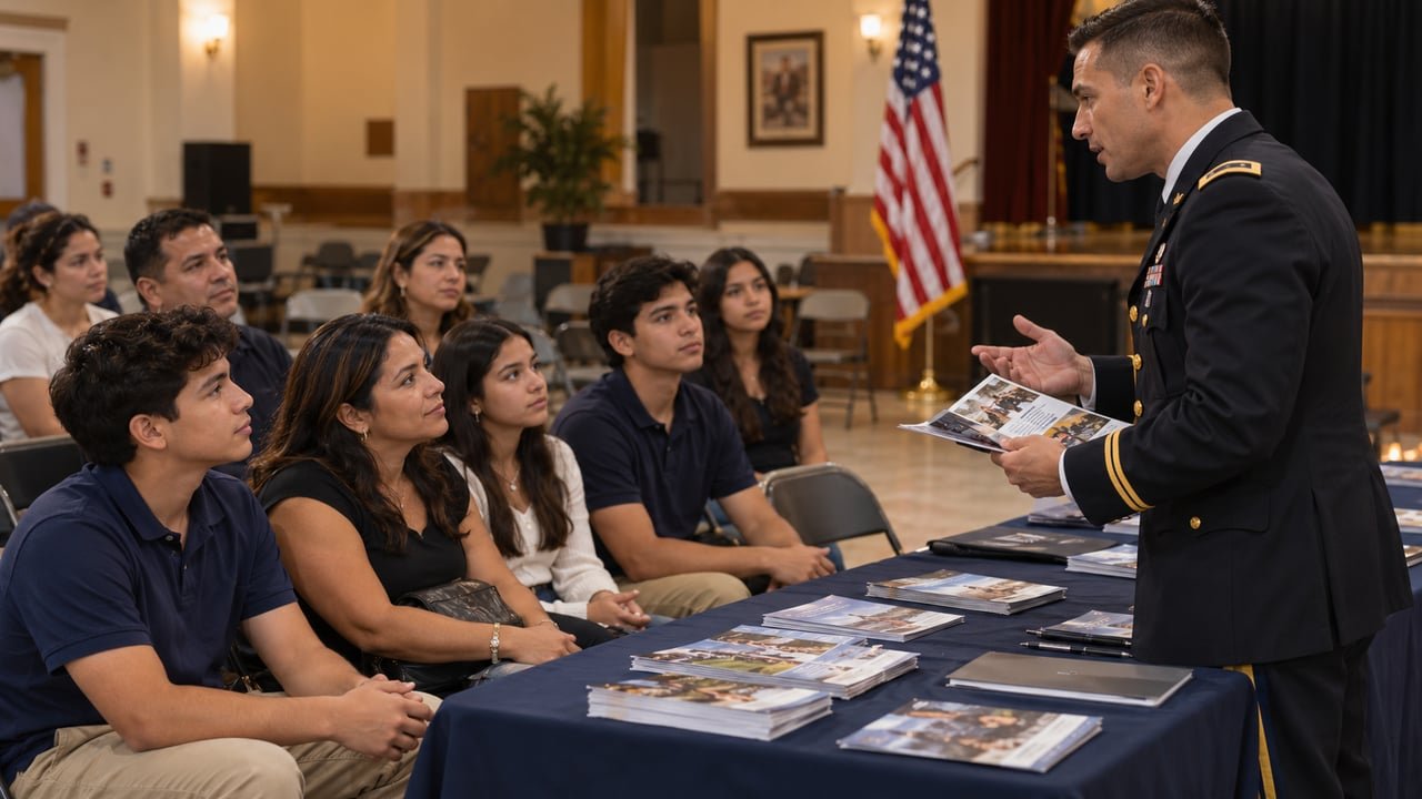 Estudiantes y familias cubanoamericanas en una jornada informativa sobre academias militares de EEUU en Coral Gables